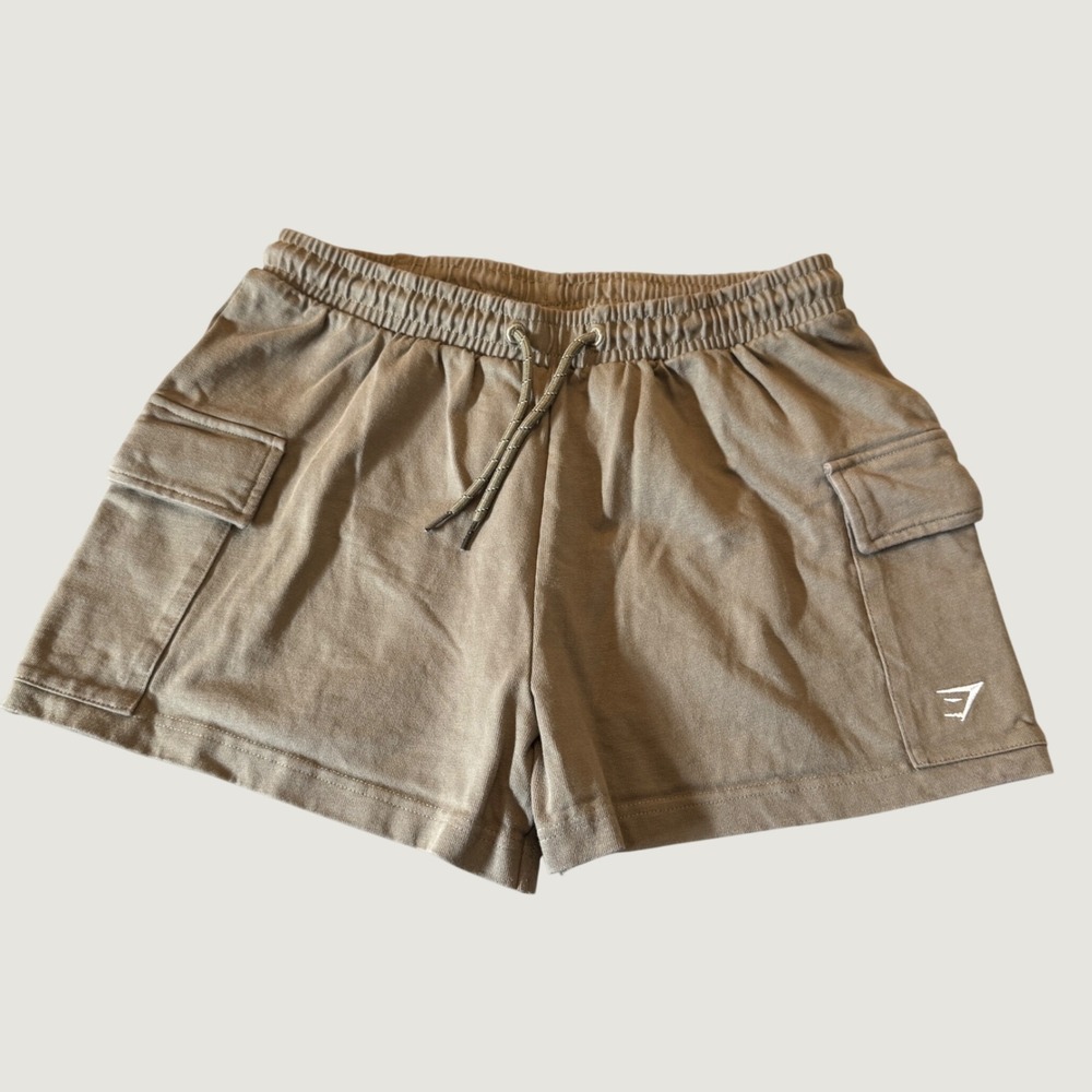Gymshark Womens Cargo Sweat Shorts S Brown Cotton Utility Pockets Gym Gorpcore
